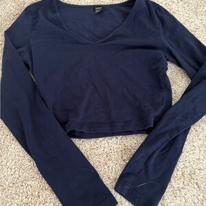 SHEIN Deep Blue V-Neck Long Sleeve Blouse